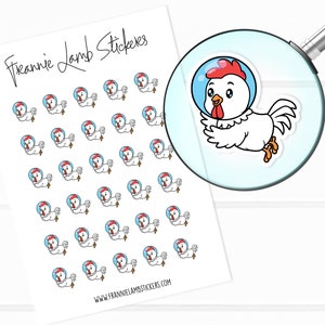 Adesivos fofos de frango astronauta (1/2 "cada), adesivos de planejador, adesivos de personagens fofos para calendários, planejadores, álbuns de recortes, artesanato e muito mais