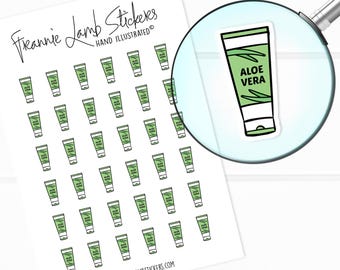 Aloe Vera Stickers (jeweils 2,5 cm), 36 Beauty und Skin Care Sticker für Planer, Kalender, Journal, und mehr