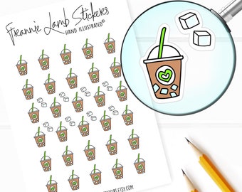 Iced Coffee Stickers (1/2" each), Drink Stickers for Calendars, Planners, Scrapbooks, Crafts and more
