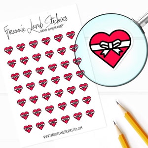 42 Clear Planner Stickers (1/2&quot; each), Heart Chocolate Box Planner Stickers, Love and Heart Stickers for Planners and Calendars and more