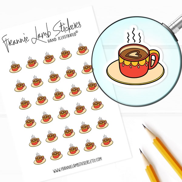 Coffee Cup Stickers (1/2" each), Planner Stickers, Decorative Stickers, Drink Stickers for Calendars, Planners, Scrapbooks, Crafts and more