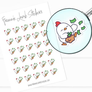 Lindas pegatinas de pollo de día de pago y dinero (1/2" cada una), lindas pegatinas de personajes para calendarios, agendas, álbumes de recortes, manualidades y más