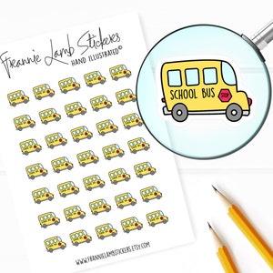 Pegatinas de autobús escolar (1/2" cada una), pegatinas para planificadores escolares, pegatinas para excursiones escolares para calendarios, planificadores, álbumes de recortes, manualidades y más