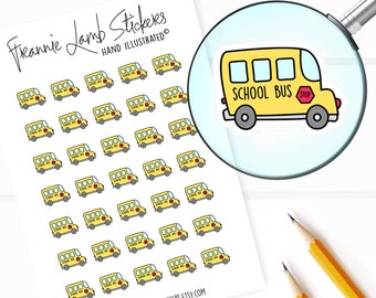 School Bus Stickers (1/2" each), School Planner Stickers, Field Trip Stickers for Calendars, Planners, Scrapbooks, Crafts and more