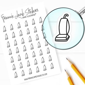 42 Clear Planner Stickers (1/2&quot; each), Vacuum Stickers, Chore and Cleaning Stickers for Planners and Calendars and more