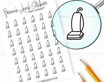 42 Clear Planner Stickers (1/2" each), Vacuum Stickers, Chore and Cleaning Stickers for Planners and Calendars and more