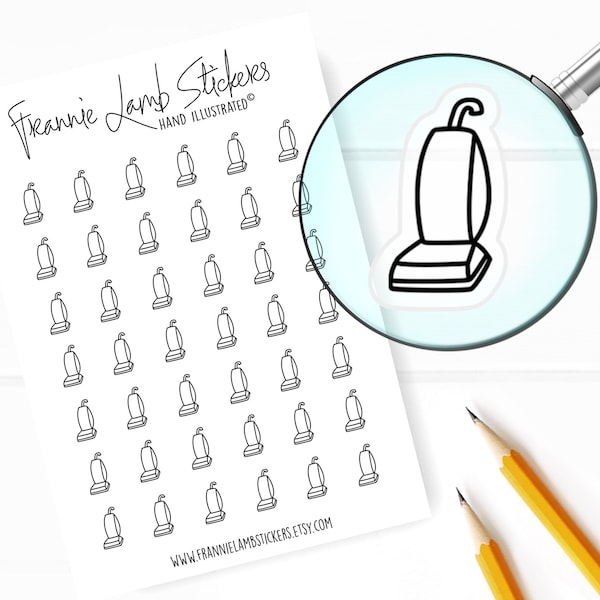 42 Clear Planner Stickers (1/2" each), Vacuum Stickers, Chore and Cleaning Stickers for Planners and Calendars and more