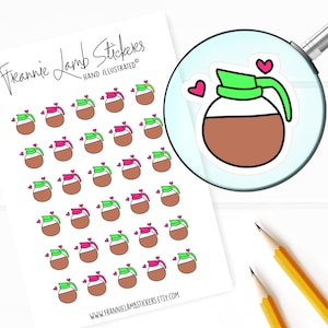 Coffee Pot Planner Stickers: Hand-Illustrated Matte Stickers