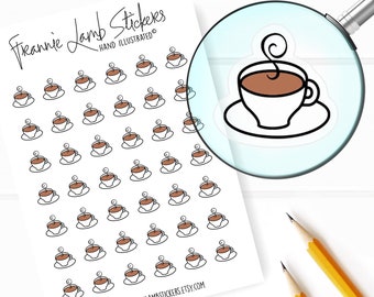 42 Clear Planner Stickers (1/2" each), Cappuccino Planner Stickers, Coffee and Drink Stickers for Planners and Calendars and more