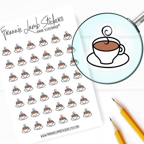 42 Clear Planner Stickers (1/2" each), Cappuccino Planner Stickers, Coffee and Drink Stickers for Planners and Calendars and more