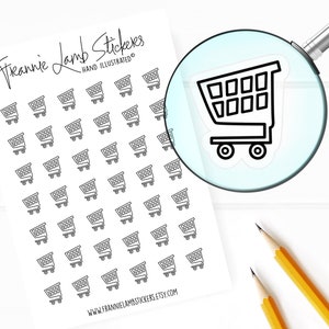 42 Clear Planner Stickers (1/2" each), Shopping Cart Stickers, Shopping and Grocery Cart Stickers for Planners and Calendars and more