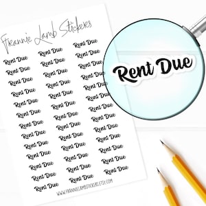 Rent Due Aufkleber, 52 Etiketten für Planer, Kalender und mehr, Farb- und Papieroptionen verfügbar