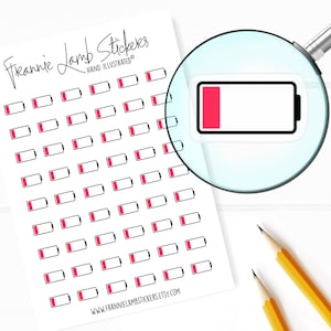 54 Clear Planner Stickers (1/2&quot; each), Low Battery Vacuum Stickers, Work and Computer Stickers for Planners, Calendars and more