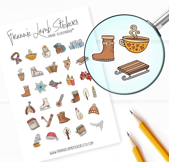 Winter Variety Stickers (1/2" each), Planner Stickers, Fall Stickers, Seasonal Stickers for Calendars, Planners, Scrapbooks, Crafts and more