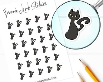 Black Cat Stickers (1/2" each), Planner Stickers, Halloween Stickers, Fall Stickers for Calendars, Planners, Scrapbooks, Crafts and more