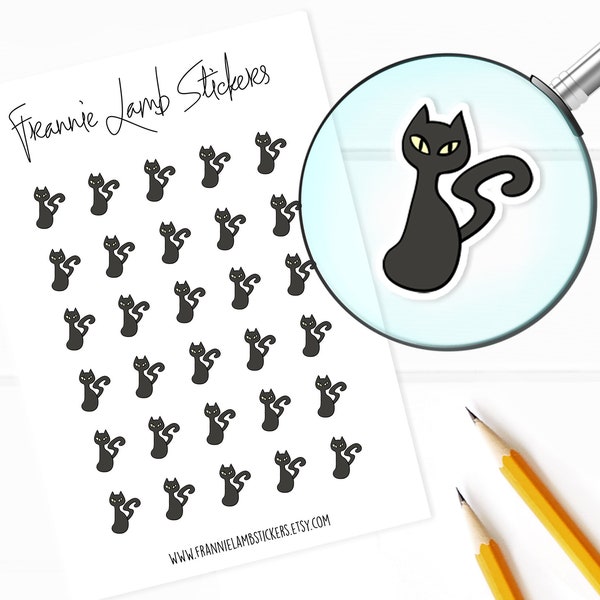 Black Cat Stickers (1/2" each), Planner Stickers, Halloween Stickers, Fall Stickers for Calendars, Planners, Scrapbooks, Crafts and more