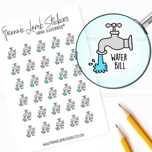 Stickers rappel de facture d'eau (1/2 po. chacun), autocollants d'agenda, autocollants de rappel de facture pour calendriers, agendas, albums de coupures, travaux manuels et plus