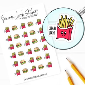 1,2 cm Clay Day Sticker, Planer Sticker, Burger und Pommes Sticker für Kalender, Planer, Scrapbooks, Bastelarbeiten und mehr