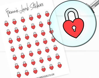 42 Clear Planner Stickers (1/2" each), Love Lock Planner Stickers, Love and Heart Stickers for Planners and Calendars and more