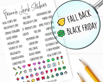 Holiday Planner Stickers, Holiday Reminder Labels for Planners, Calendars and More, Paper Options Available