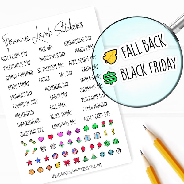 Holiday Planner Stickers, Holiday Reminder Labels for Planners, Calendars and More, Paper Options Available