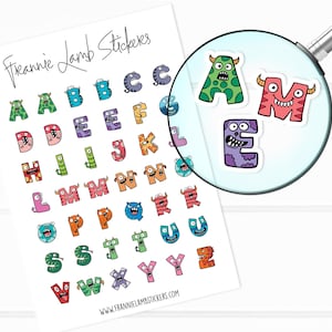 Letras del alfabeto, animales adorables, 42 pegatinas, pegatinas de 1/2" para planificadores, calendarios y más, opciones de papel disponibles