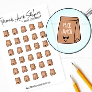Pack Lunch Stickers (1/2&quot; each), Planner Stickers, School Stickers, Sack Lunch Stickers for Calendars, Planners, Scrapbooks, Crafts and more