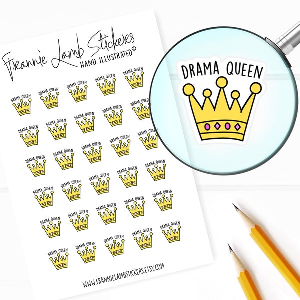 Drama Queen Stickers (1/2" each), Mood Planner Stickers, Crown Stickers for Calendars, Planners and more