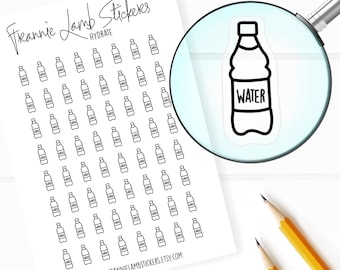 63 Clear Planner Stickers (1/2" each), Water Bottle Planner Stickers, Health and Fitness Stickers for Planners, Calendars and more