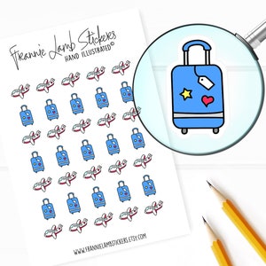 Travel Reminder Stickers (1/2" each), Planner Stickers, Airplane Stickers, Suitcase Stickers for Calendars, Planners and more