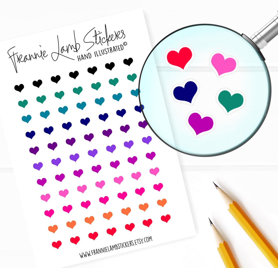 6mm Tiny Rainbow Holographic Heart Stickers, Vinyl Planner Stickers, Tiny  Heart Stickers 