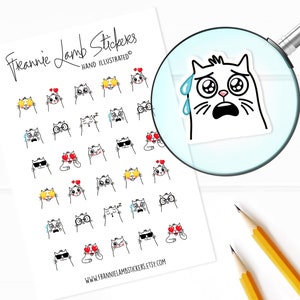 Stickers emoji chat (1/2 po. chacun), stickers pour agenda, stickers humeur, stickers pour calendriers, agendas, scrapbooking, travaux manuels et plus