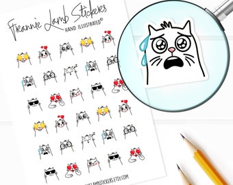 Kat Emoji-stickers (elk 1/2"), plannerstickers, stemmingsstickers, stickers voor kalenders, planners, plakboeken, ambachten en meer