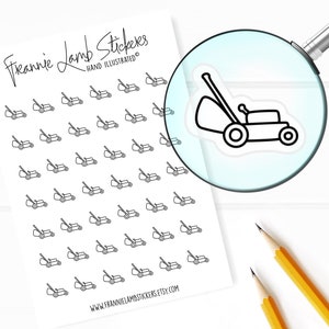 42 Clear Planner Stickers (1/2&quot; each), Lawn Mower Stickers, Chore and Lawn Care Stickers for Planners. Calendars and more