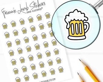 42 Clear Planner Stickers (1/2" each), Beer Stickers, Beer and Alcohol Stickers for Planners and Calendars and more