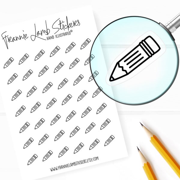 42 Clear Planner Stickers (1/2" each), Pencil Stickers, School and Office Stickers for Planners, Calendars and more