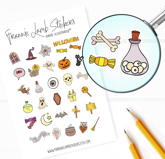 Halloween Variety Stickers (1/2" each), Planner Stickers, Fall and Seasonal Stickers for Calendars, Planners Scrapbooks, Crafts and more
