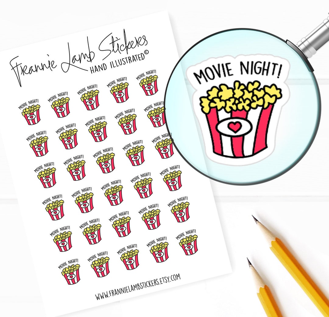 Movie Stickers (1/2" Each), Planner Stickers, Popcorn and Movie ...
