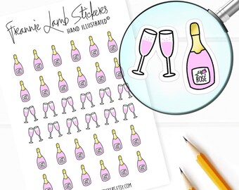 Rose Champagne Stickers (1/2" each), Alcohol Planner Stickers, Food and Drink Stickers for Calendars, Planners, Scrapbooks, Crafts and more