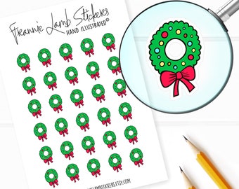 Wreath Stickers (1/2" each), Planner Stickers, Holiday, Winter & Seasonal Stickers for Calendars, Planners, Scrapbooks, Crafts and more