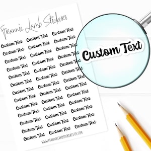 Aangepaste woordstickers, gepersonaliseerde labels voor planners, kalenders en meer, kleur- en papieropties beschikbaar