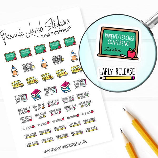 School Reminder Stickers (1/2" each), School Planner Stickers, School Stickers for Calendars, Planners and more