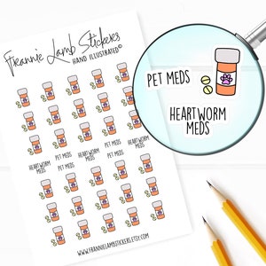 Haustier-Medikamente-Aufkleber (1/2 "jeweils), Planer-Aufkleber, Haustier- und Herzwurm-Medikamente-Aufkleber für Kalender, Planer, Scrapbooks, Basteln