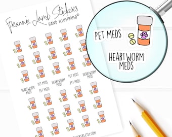 Pet Medication Stickers (1/2&quot; each), Planner Stickers, Pet and Heartworm Medication Stickers for Calendars, Planners, Scrapbooks, Crafts