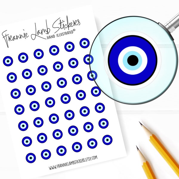 42 Clear Planner Stickers (1/2" each), Evil Eye Stickers, Good Luck Stickers for Planners, Calendars and more