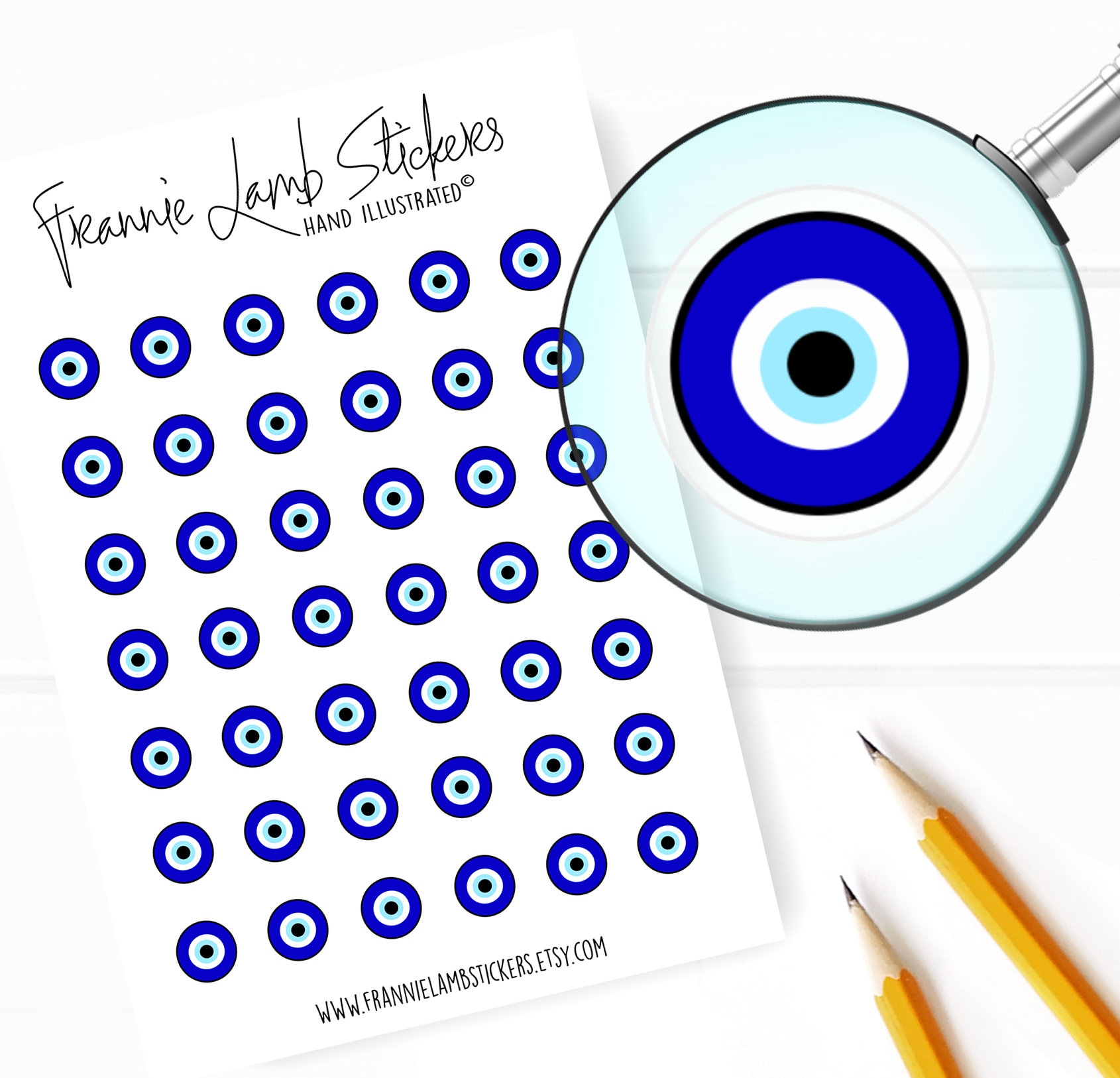 42 Clear Planner Stickers (1/2" each), Evil Eye Stickers, Good Luck Stickers for Planners, Calendars and more