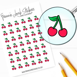 42 Clear Planner Stickers (1/2&quot; each), Cherry Planner Stickers, Clear Matte Fruit Stickers for Planners, Calendars and more