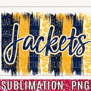 Team Jackets Brush Stroke Sublimation, Navy and Yellow Leopard, PNG File, School Spirit Shirt, Football Mom, Teacher Shirt, Commercial Use