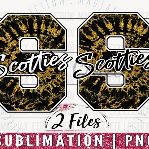 Scotties Spirit Shirt PNG, 2 Sublimation Designs, Gold Tie Dye, Printable, Football, Team Shirt Sublimation, School Design, Commercial Use