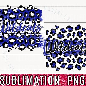 Wildcats Leopard Sublimation, White & Blue, Football Team Background, Brush Stroke PNG, Animal Print, Glitter Clipart, Paint, Commercial Use
